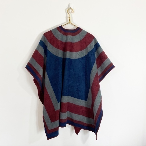 Woolrich‎ Maroon Gray Striped Blanket Poncho Cape Shawl OS One Size Fleece - Picture 6 of 7